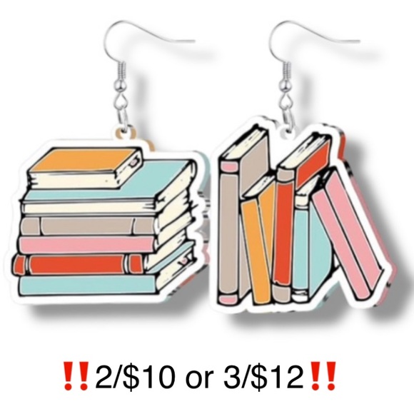 Book Earrings Asymmetrical Acrylic Multicolor Dangling Novelty Statement Readers - Picture 1 of 10